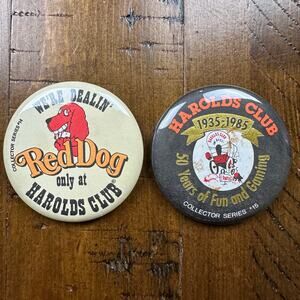Vintage 1980's "Red Dog" Las Vegas Harold's Club Hotel Casino Pinback lot of 2